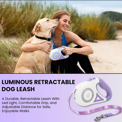 Pawzseek LED Retractable Safety Dog Leash for Small to Medium Dogs up to 110 lbs - Automatic Extendable Design