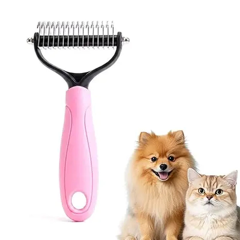 Pet Detangling Comb - Dual-Sided Grooming Brush for Dogs and Cats with One-Click Undercoat Rake for Shedding and Mat Removal
