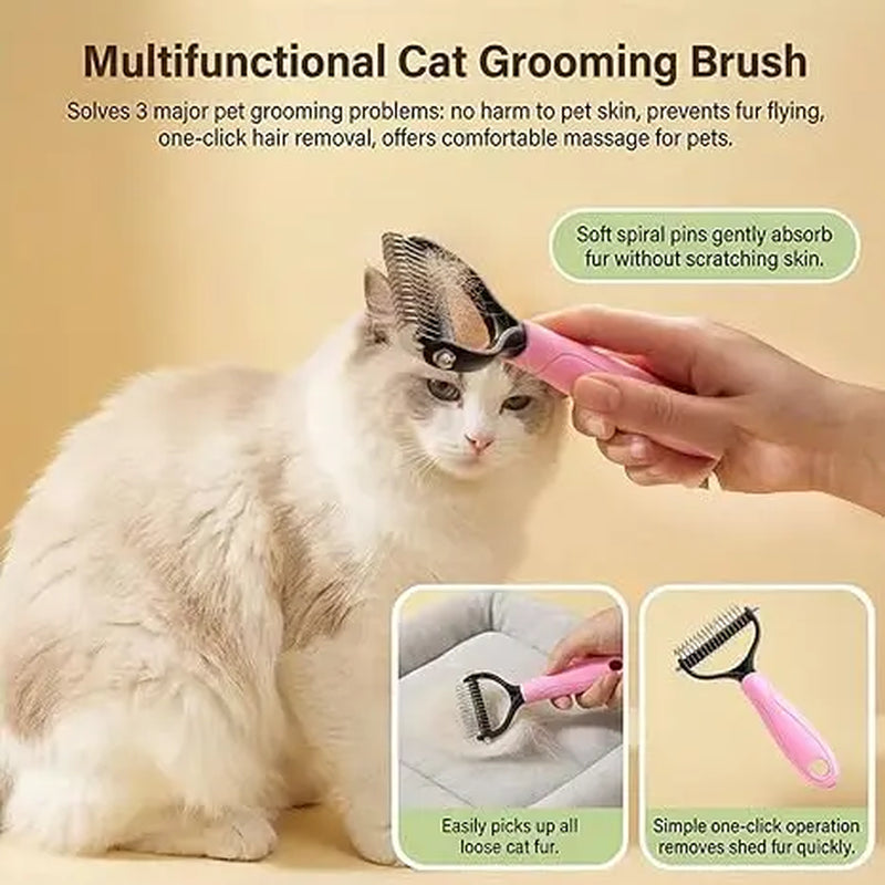 Pet Detangling Comb - Dual-Sided Grooming Brush for Dogs and Cats with One-Click Undercoat Rake for Shedding and Mat Removal
