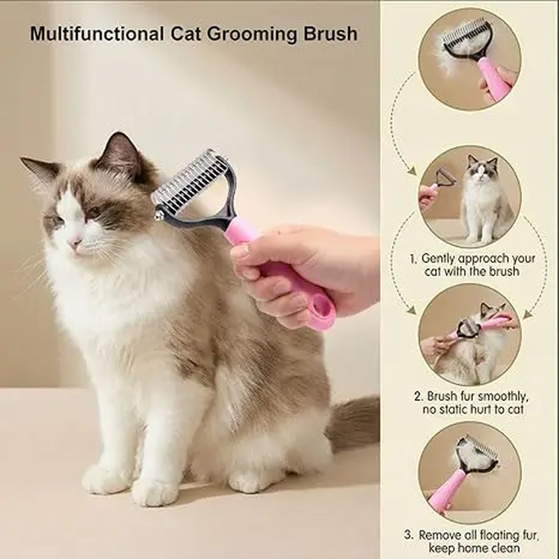 Pet Detangling Comb - Dual-Sided Grooming Brush for Dogs and Cats with One-Click Undercoat Rake for Shedding and Mat Removal