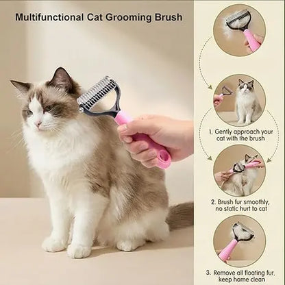 Pet Detangling Comb - Dual-Sided Grooming Brush for Dogs and Cats with One-Click Undercoat Rake for Shedding and Mat Removal