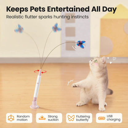 Potaroma Non-Toxic Interactive Butterfly Cat Wand - Rechargeable Electric Spinning and Shaking Toy with Suction Cup and Handheld/Self-Play Modes for Cats and Kittens