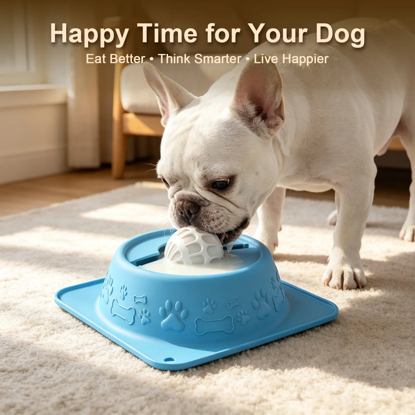 Non-Spill Slow Feeder Lick Bowl for Dogs and Cats - Enrichment Bowl for Wet Treats, Yogurt, Bone Broth, and Puree, Blue