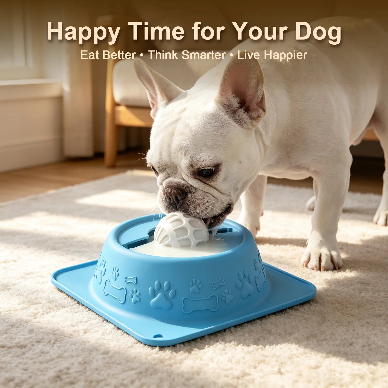 Non-Spill Slow Feeder Lick Bowl for Dogs and Cats - Enrichment Bowl for Wet Treats, Yogurt, Bone Broth, and Puree, Blue