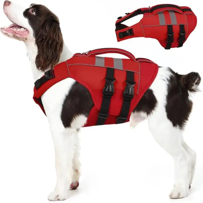 Kuoser Large Dog Life Jacket - High Flotation Safety Vest for Swimming and Boating, Reflective Water Vest with Rescue Handle