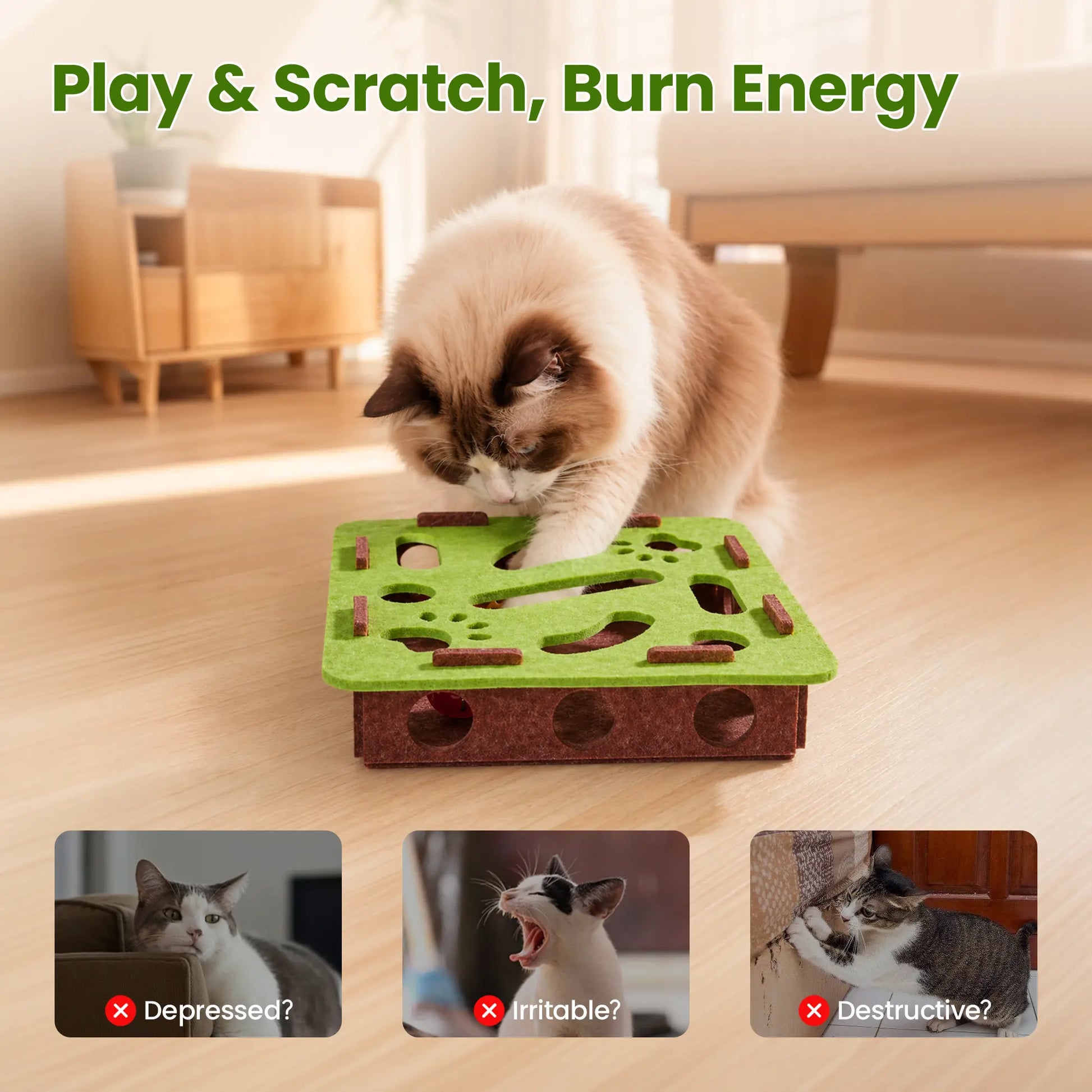 Potaroma Interactive Felt Cat Puzzle Toy with Jingle Balls for Indoor Enrichment and Play for Kittens and Adult Cats