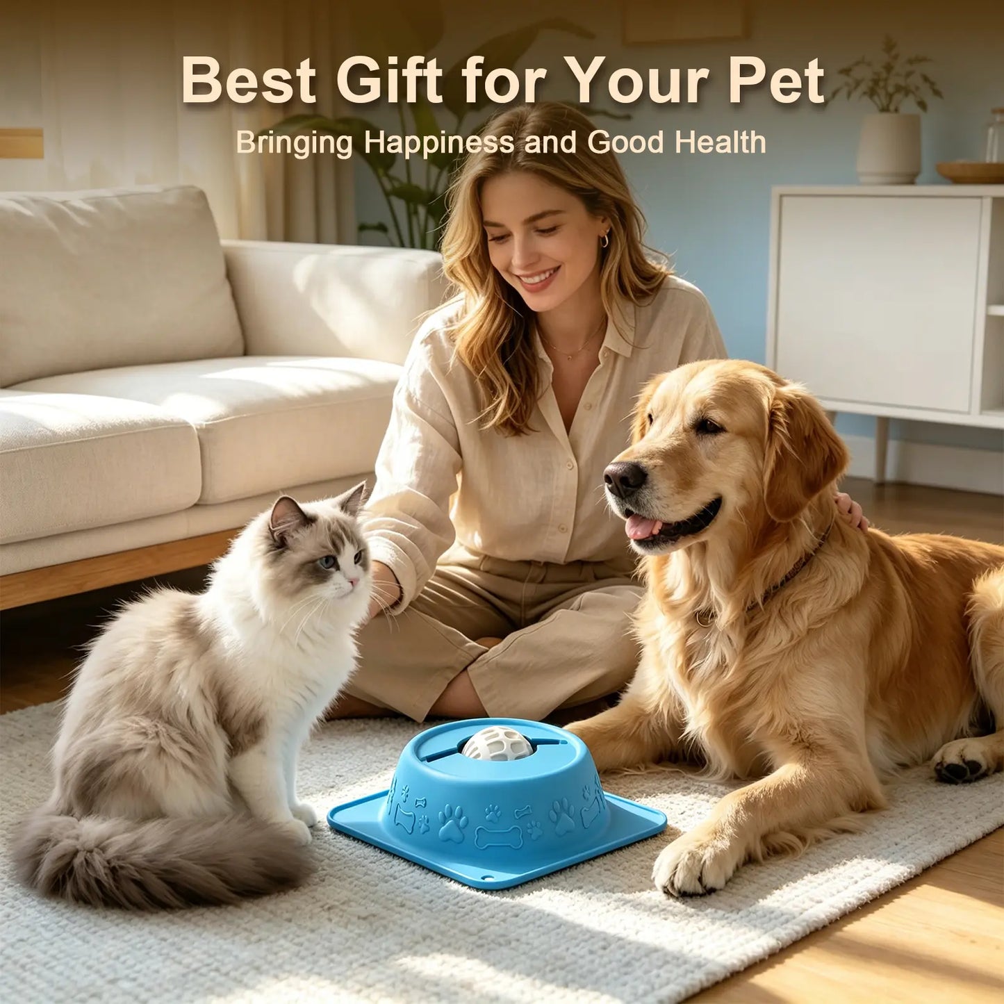 Non-Spill Slow Feeder Lick Bowl for Dogs and Cats - Enrichment Bowl for Wet Treats, Yogurt, Bone Broth, and Puree, Blue