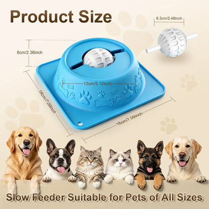 Non-Spill Slow Feeder Lick Bowl for Dogs and Cats - Enrichment Bowl for Wet Treats, Yogurt, Bone Broth, and Puree, Blue