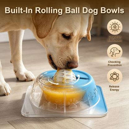 Non-Spill Slow Feeder Lick Bowl for Dogs and Cats - Enrichment Bowl for Wet Treats, Yogurt, Bone Broth, and Puree, Blue