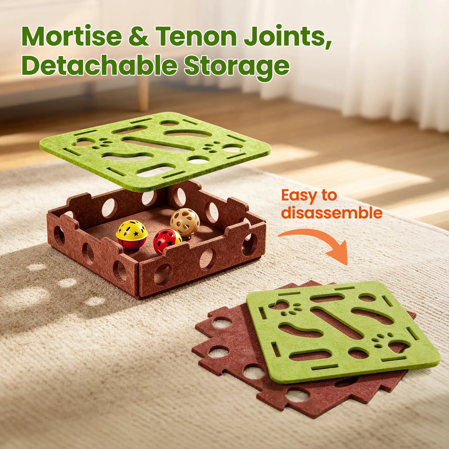 Potaroma Interactive Felt Cat Puzzle Toy with Jingle Balls for Indoor Enrichment and Play for Kittens and Adult Cats