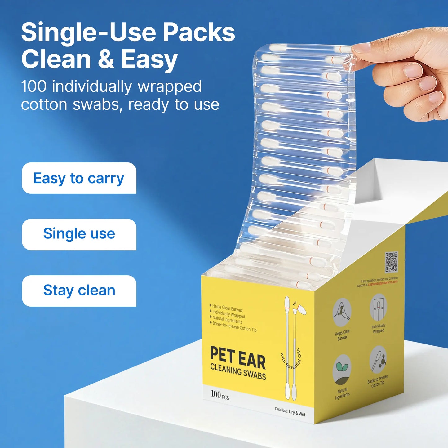 Pawfirst Single-Use Pet Ear Cleaner Swabs (100 Count) - Wax Removal and Odor Eliminator with Aloe, Witch Hazel, and Chamomile for Dogs and Cats