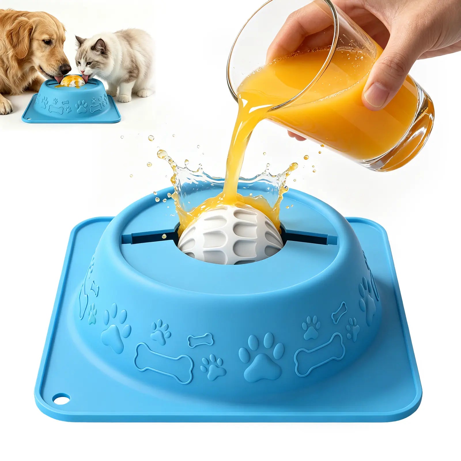 Non-Spill Slow Feeder Lick Bowl for Dogs and Cats - Enrichment Bowl for Wet Treats, Yogurt, Bone Broth, and Puree, Blue