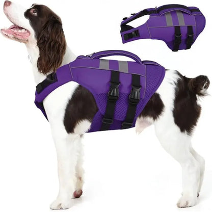 Kuoser Large Dog Life Jacket - High Flotation Safety Vest for Swimming and Boating, Reflective Water Vest with Rescue Handle