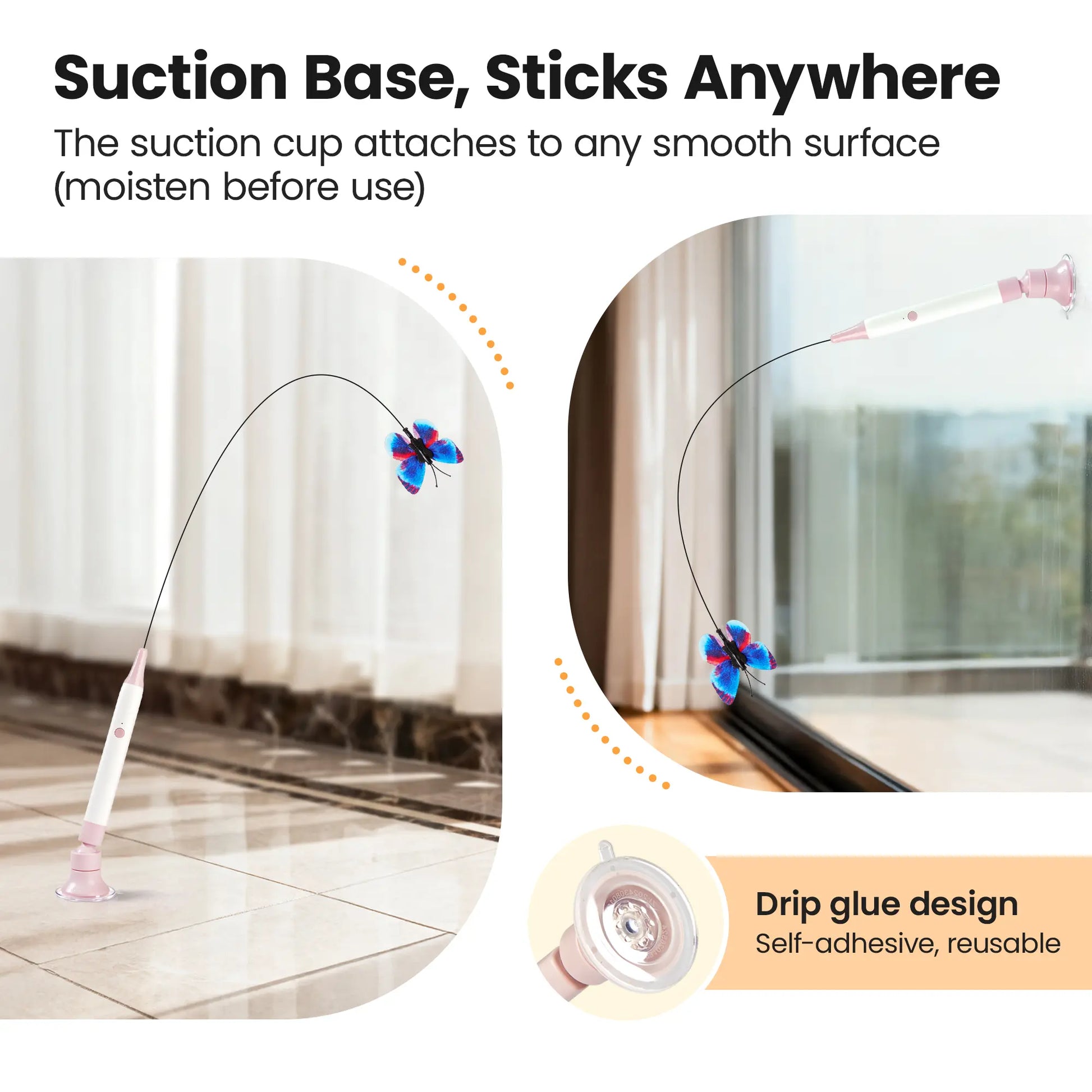 Potaroma Non-Toxic Interactive Butterfly Cat Wand - Rechargeable Electric Spinning and Shaking Toy with Suction Cup and Handheld/Self-Play Modes for Cats and Kittens