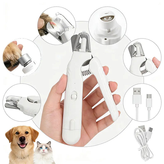 2-in-1 Rechargeable LED Pet Nail Clipper and Grinder with Protective Guard and Quick Sensor for Dogs, Cats, and Rabbits