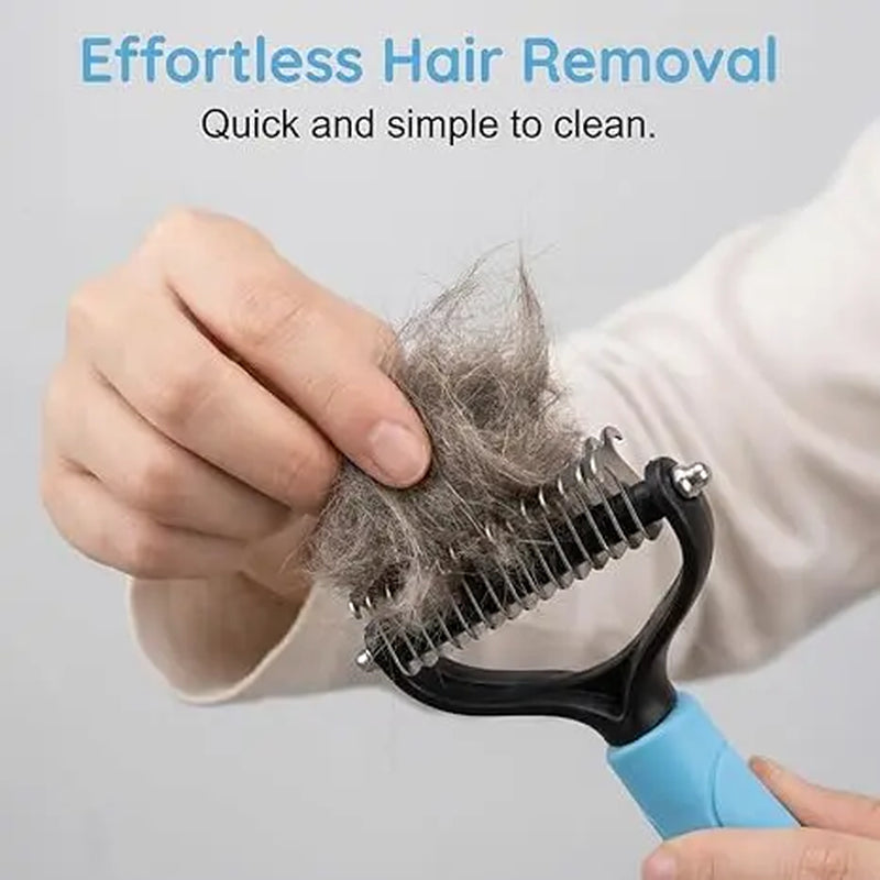 Pet Detangling Comb - Dual-Sided Grooming Brush for Dogs and Cats with One-Click Undercoat Rake for Shedding and Mat Removal