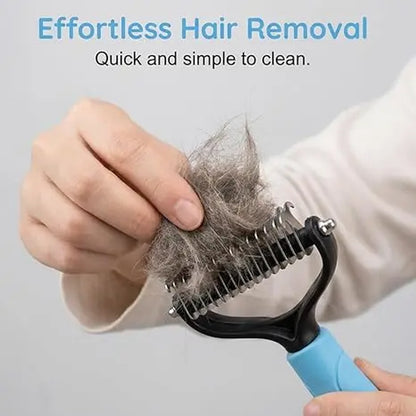 Pet Detangling Comb - Dual-Sided Grooming Brush for Dogs and Cats with One-Click Undercoat Rake for Shedding and Mat Removal