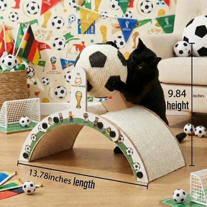 Durable Cat Scratching Post with Soccer Ball - Upgraded Hardened Corrugated Cardboard Arch Bridge - Soccer-Themed Indoor Cat Furniture