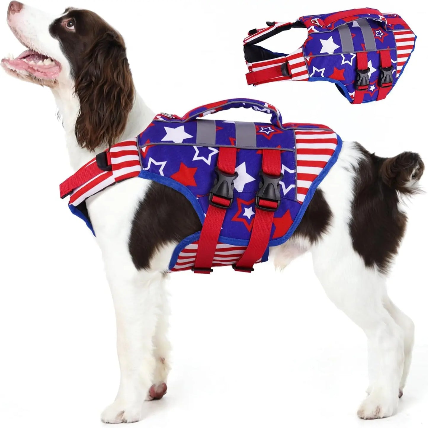 Kuoser Large Dog Life Jacket - High Flotation Safety Vest for Swimming and Boating, Reflective Water Vest with Rescue Handle
