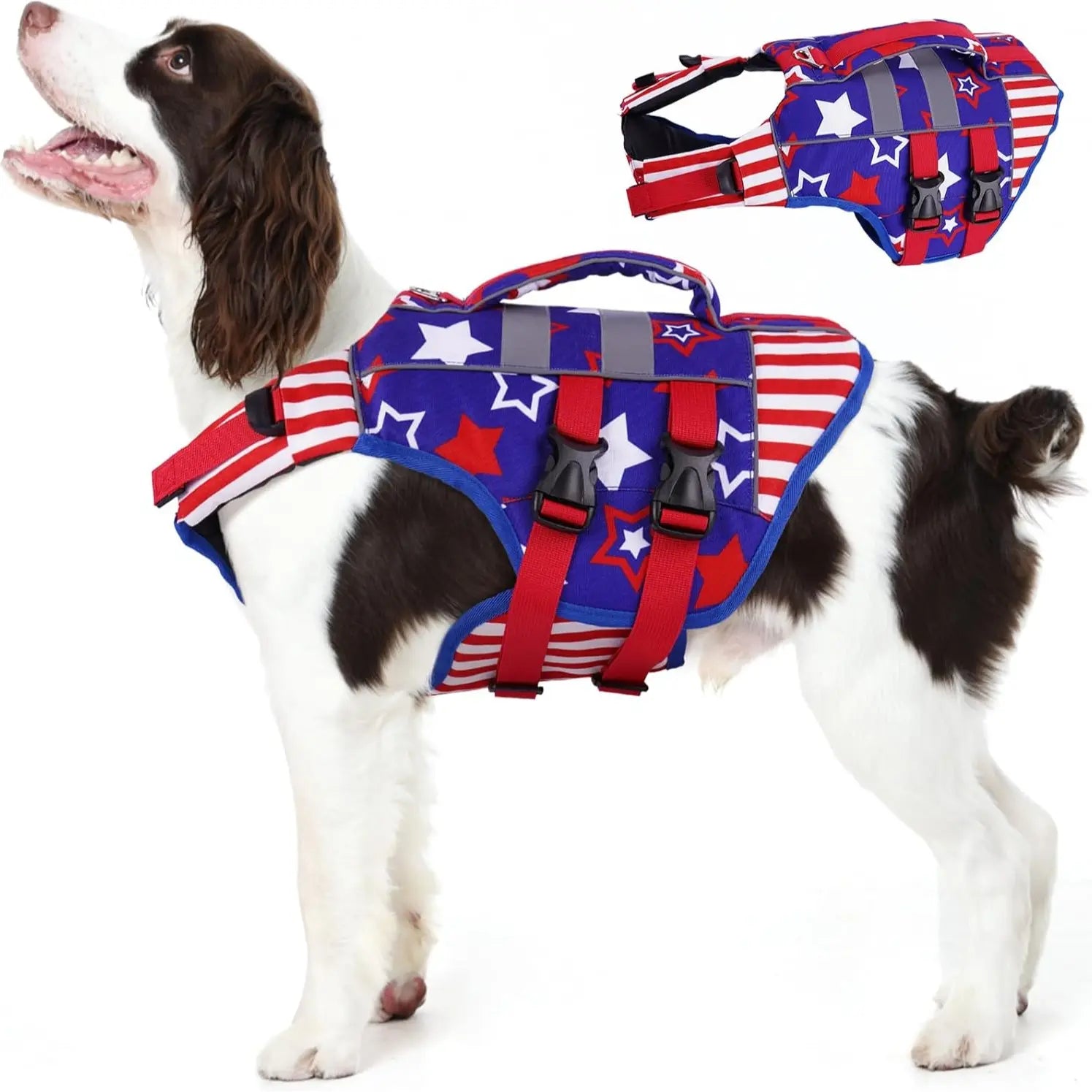 Kuoser Large Dog Life Jacket - High Flotation Safety Vest for Swimming and Boating, Reflective Water Vest with Rescue Handle