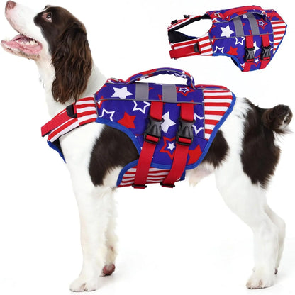 Kuoser Large Dog Life Jacket - High Flotation Safety Vest for Swimming and Boating, Reflective Water Vest with Rescue Handle