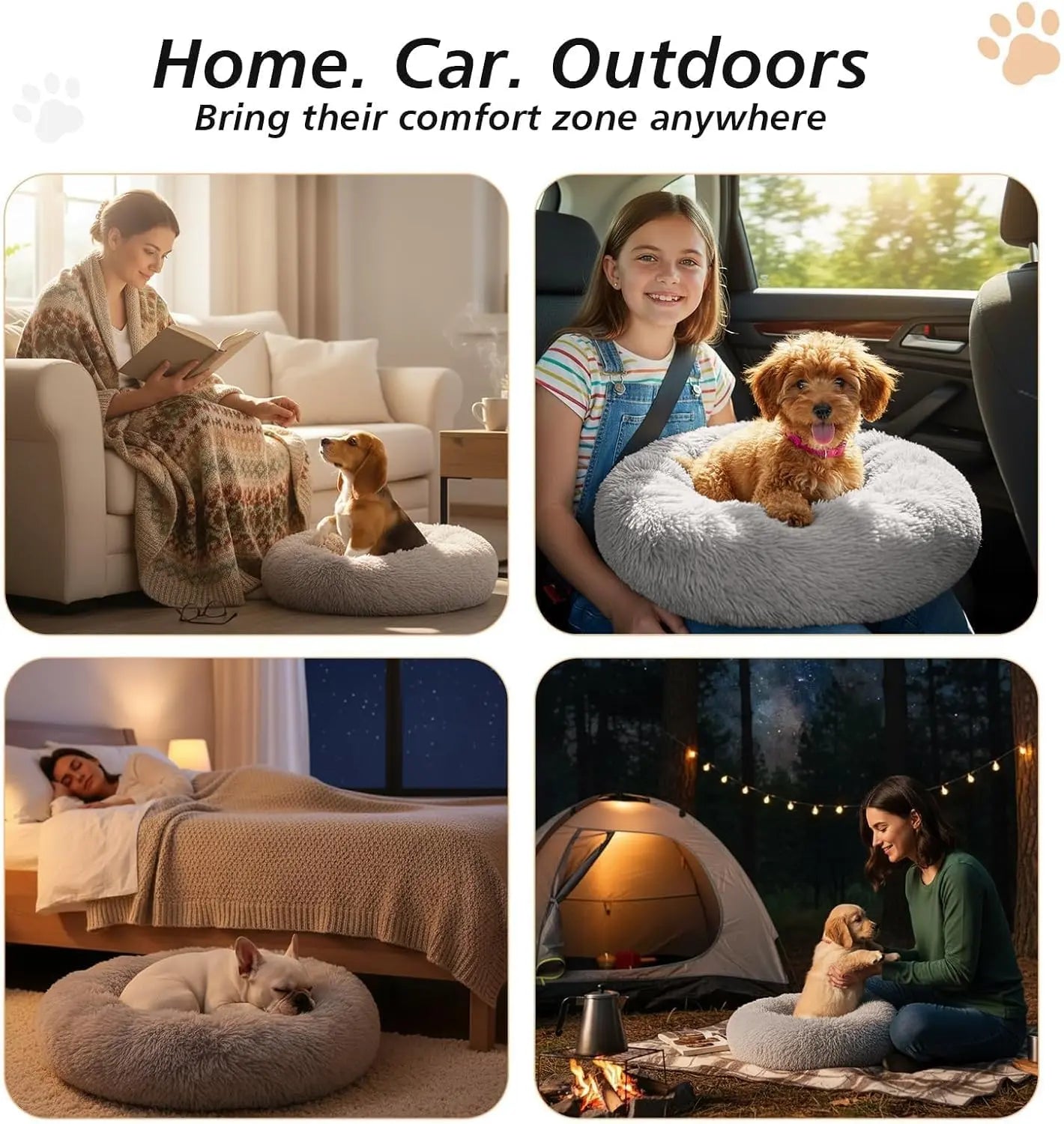 JOLLYVOGUE Medium Calming Dog Bed - 31-Inch Washable Donut Design, Anti-Slip & Anti-Anxiety Fluffy Faux Fur, Suitable for Pets Up to 45 lbs (Smoke Grey)
