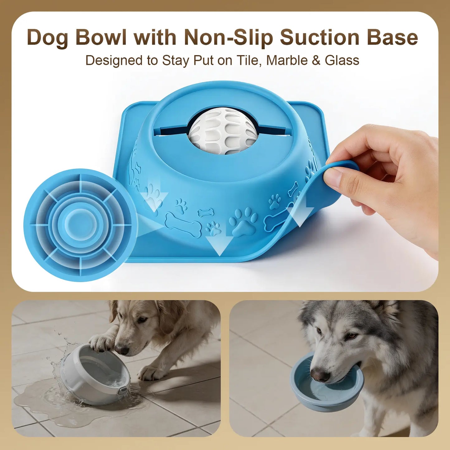 Non-Spill Slow Feeder Lick Bowl for Dogs and Cats - Enrichment Bowl for Wet Treats, Yogurt, Bone Broth, and Puree, Blue