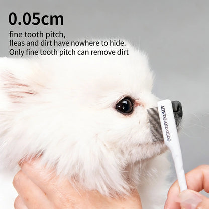 4-Piece Pet Grooming Kit - Self-Cleaning Slicker Brush, Dual-Sided Stainless Steel Dematting Comb, Tear Stain Comb, and Fur Removal Tool for Dogs and Cats with Long or Short Hair - Essential Supplies for a Fur-Free Home