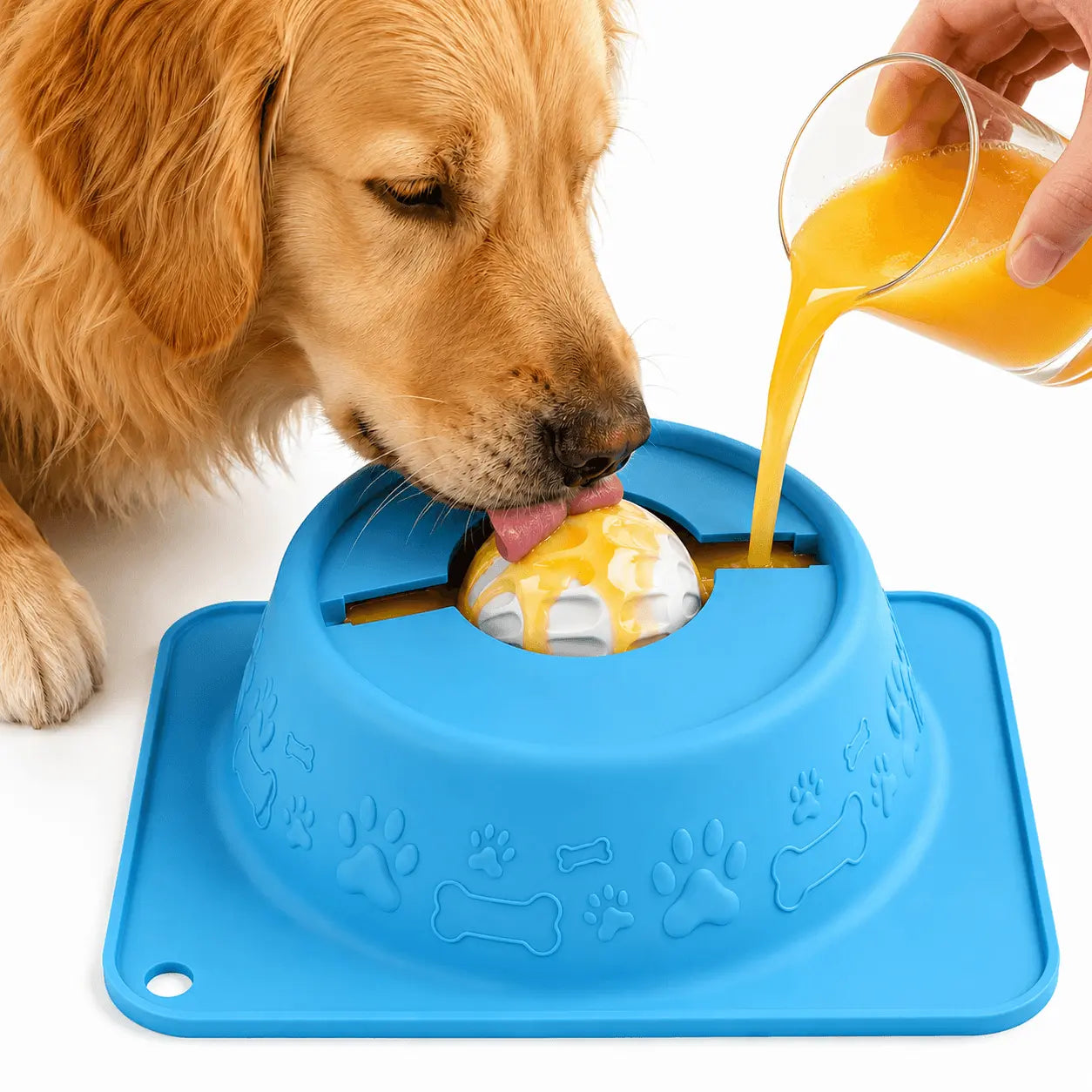 Non-Spill Slow Feeder Lick Bowl for Dogs and Cats - Enrichment Bowl for Wet Treats, Yogurt, Bone Broth, and Puree, Blue