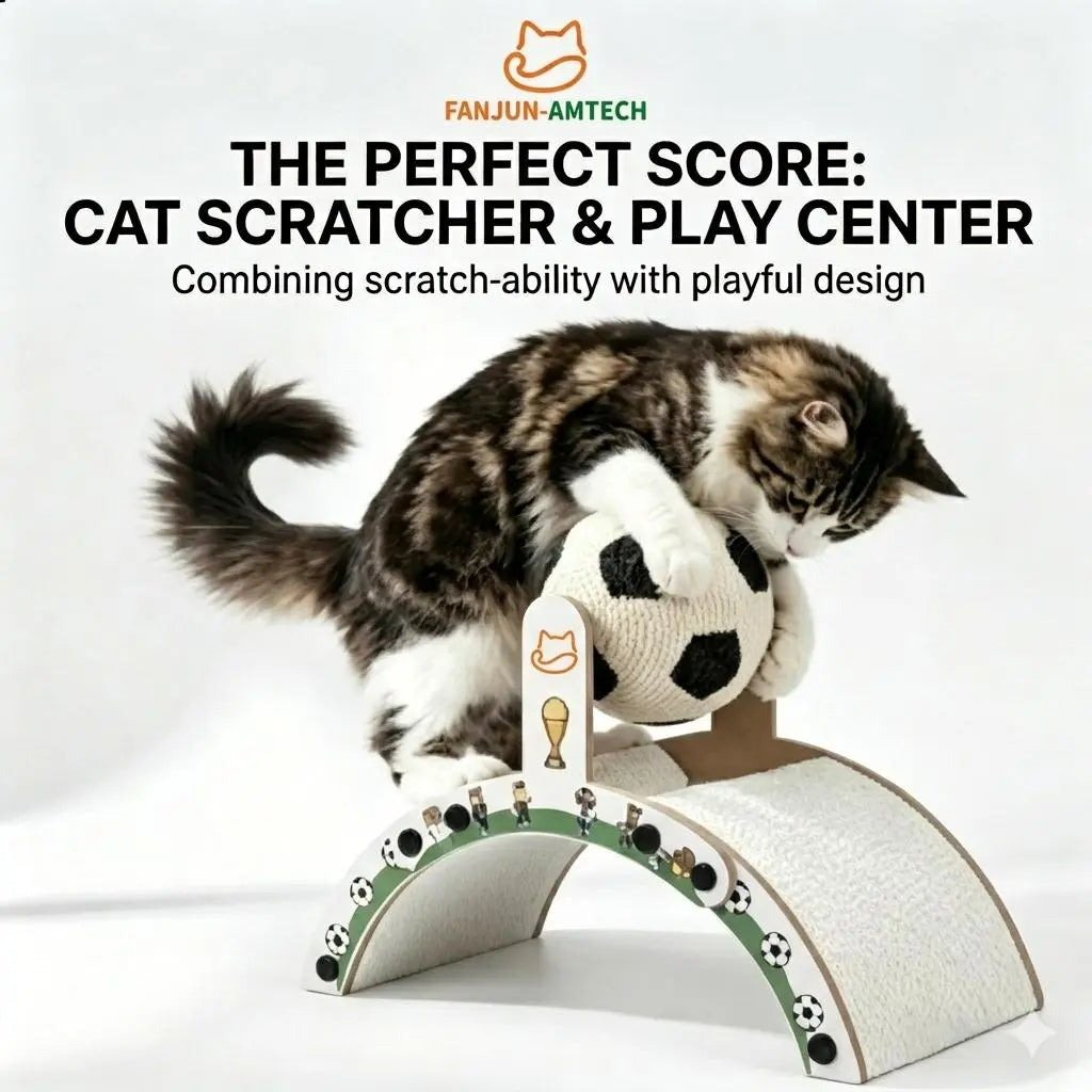 Durable Cat Scratching Post with Soccer Ball - Upgraded Hardened Corrugated Cardboard Arch Bridge - Soccer-Themed Indoor Cat Furniture