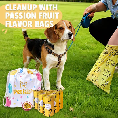 Passion Fruit Scented Leak-Proof Pet Waste Bags - Extra Thick & Large, 365 Count Pack, Yellow Velcro Accessories for Dogs and Cats