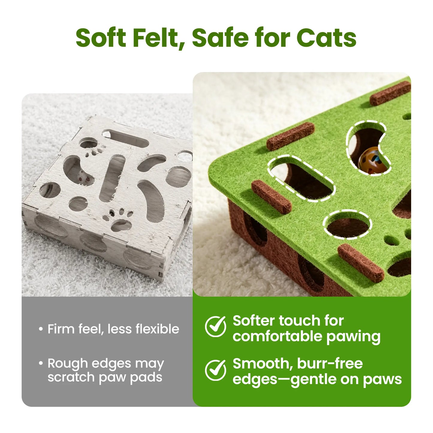 Potaroma Interactive Felt Cat Puzzle Toy with Jingle Balls for Indoor Enrichment and Play for Kittens and Adult Cats
