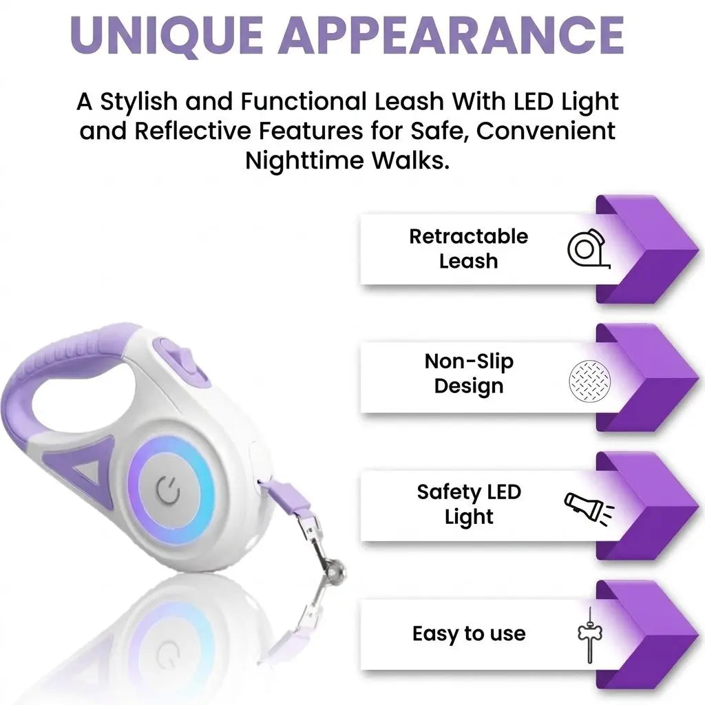 Pawzseek LED Retractable Dog Leash for Enhanced Nighttime Walks