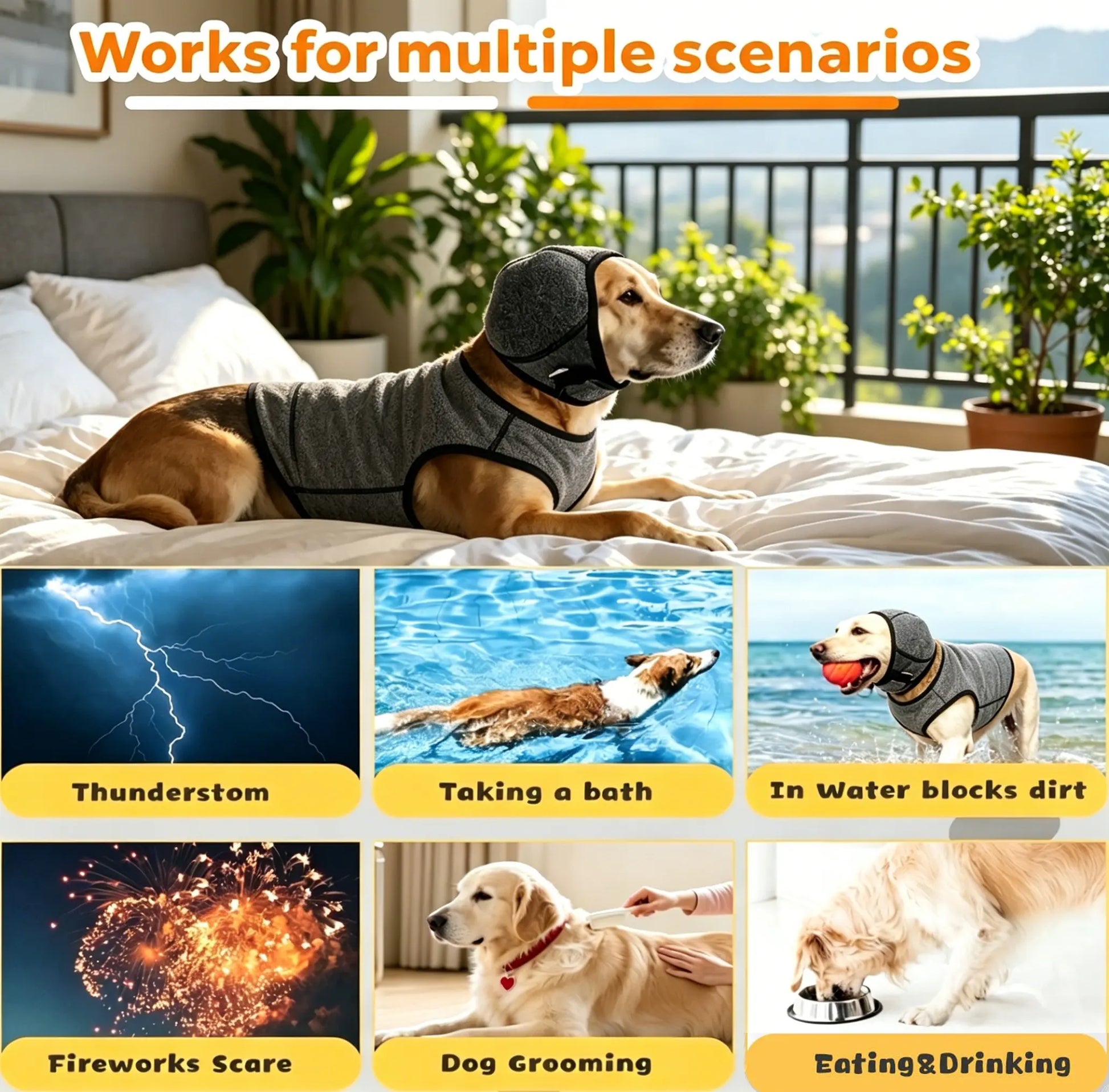 Dog Ear Protection Muffs for Noise Reduction, Adjustable and Comfortable Ear Wrap for Calming Dogs During Fireworks, Bathing, and Swimming Activities