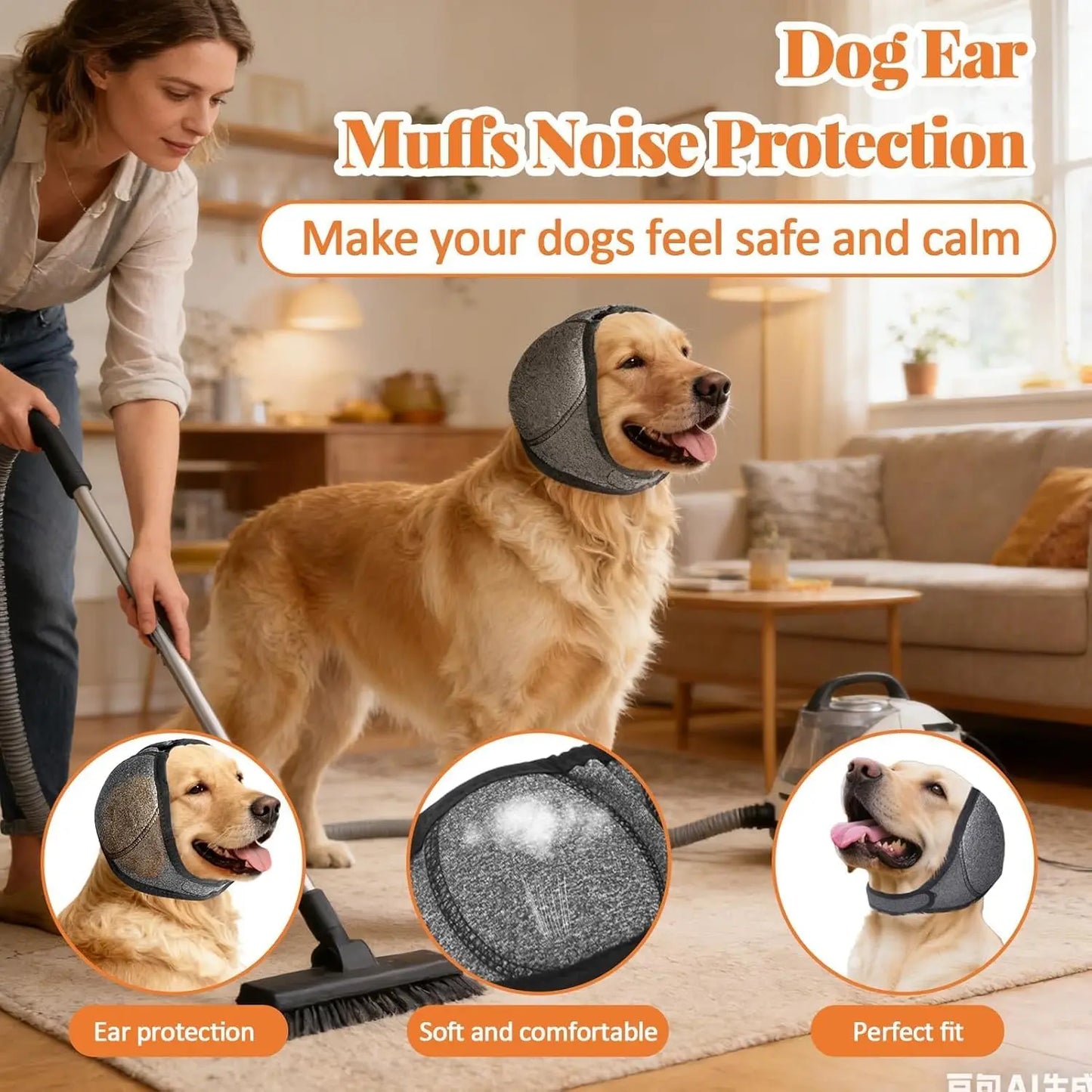 Dog Ear Protection Muffs for Noise Reduction, Adjustable and Comfortable Ear Wrap for Calming Dogs During Fireworks, Bathing, and Swimming Activities