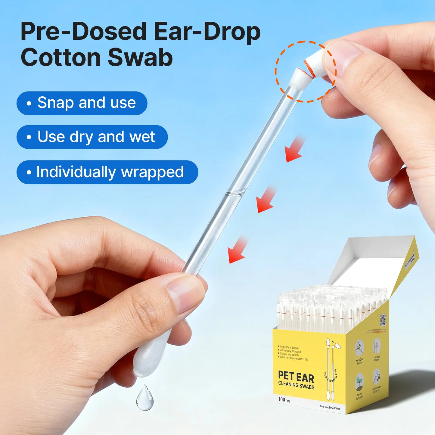 Pawfirst Single-Use Pet Ear Cleaner Swabs (100 Count) - Wax Removal and Odor Eliminator with Aloe, Witch Hazel, and Chamomile for Dogs and Cats