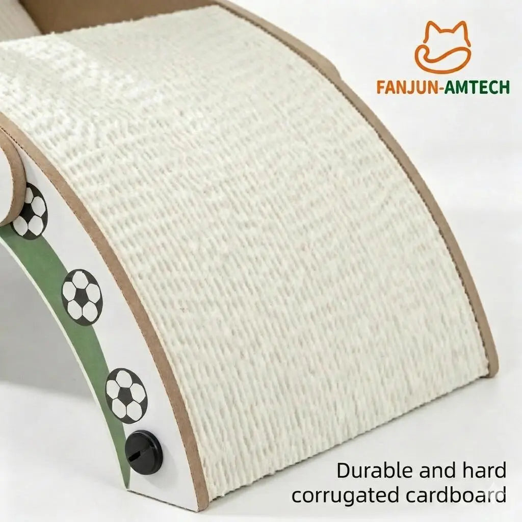 Durable Cat Scratching Post with Soccer Ball - Upgraded Hardened Corrugated Cardboard Arch Bridge - Soccer-Themed Indoor Cat Furniture