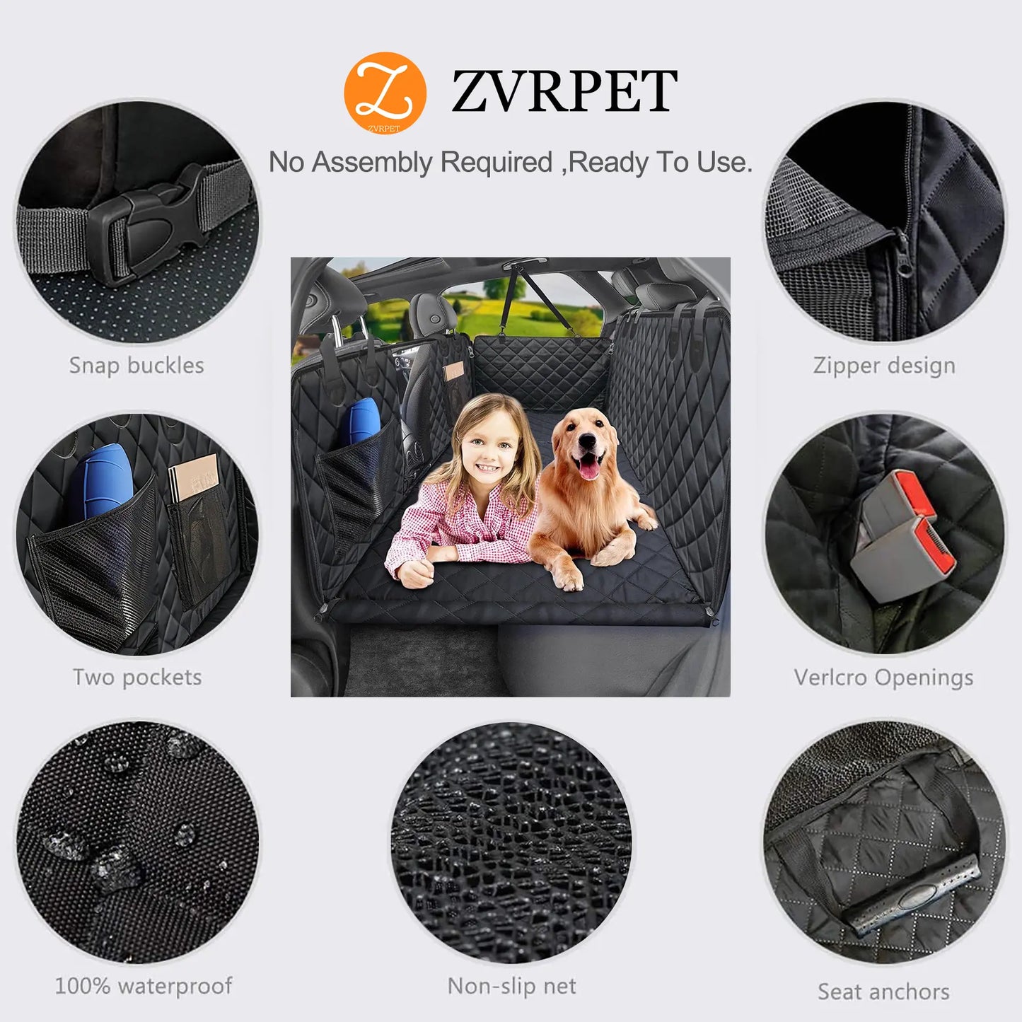 Zvrpet Waterproof Dog Car Seat Cover with Mesh Window - Heavy-Duty, Scratch-Resistant Hammock for SUVs and Trucks, Large Size, Non-Slip Design