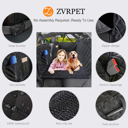 Zvrpet Waterproof Dog Car Seat Cover with Mesh Window - Heavy-Duty, Scratch-Resistant Hammock for SUVs and Trucks, Large Size, Non-Slip Design