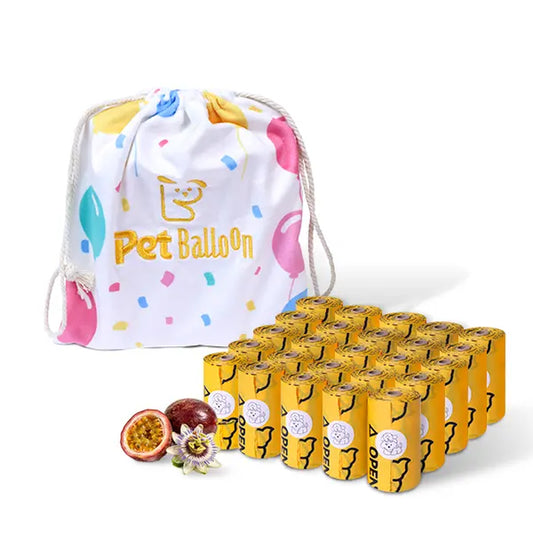 Passion Fruit Scented Leak-Proof Pet Waste Bags - Extra Thick & Large, 365 Count Pack, Yellow Velcro Accessories for Dogs and Cats