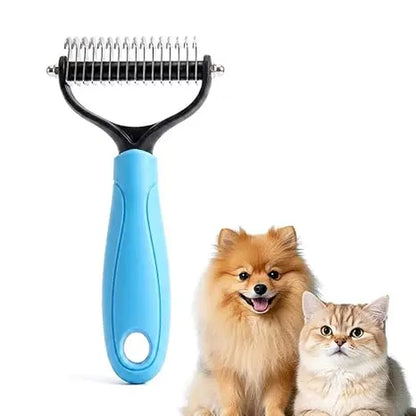 Pet Detangling Comb - Dual-Sided Grooming Brush for Dogs and Cats with One-Click Undercoat Rake for Shedding and Mat Removal