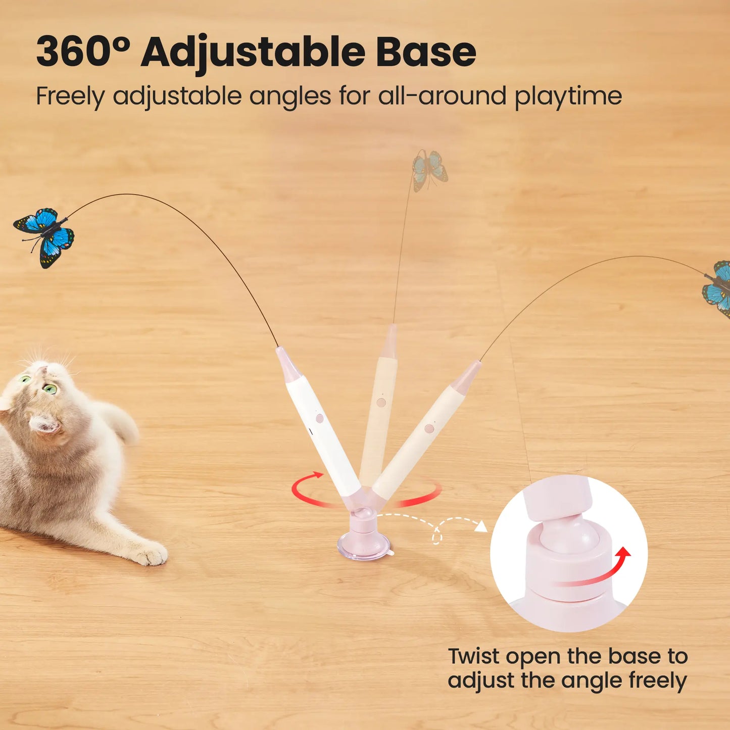 Potaroma Non-Toxic Interactive Butterfly Cat Wand - Rechargeable Electric Spinning and Shaking Toy with Suction Cup and Handheld/Self-Play Modes for Cats and Kittens
