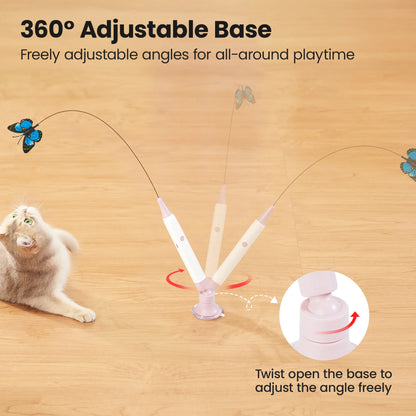 Potaroma Non-Toxic Interactive Butterfly Cat Wand - Rechargeable Electric Spinning and Shaking Toy with Suction Cup and Handheld/Self-Play Modes for Cats and Kittens