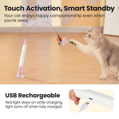 Potaroma Non-Toxic Interactive Butterfly Cat Wand - Rechargeable Electric Spinning and Shaking Toy with Suction Cup and Handheld/Self-Play Modes for Cats and Kittens