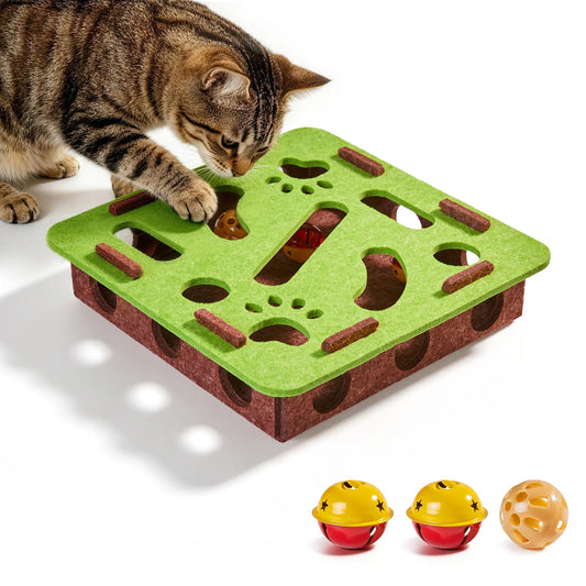 Potaroma Interactive Felt Cat Puzzle Toy with Jingle Balls for Indoor Enrichment and Play for Kittens and Adult Cats