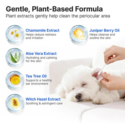 Pawfirst Single-Use Pet Ear Cleaner Swabs (100 Count) - Wax Removal and Odor Eliminator with Aloe, Witch Hazel, and Chamomile for Dogs and Cats