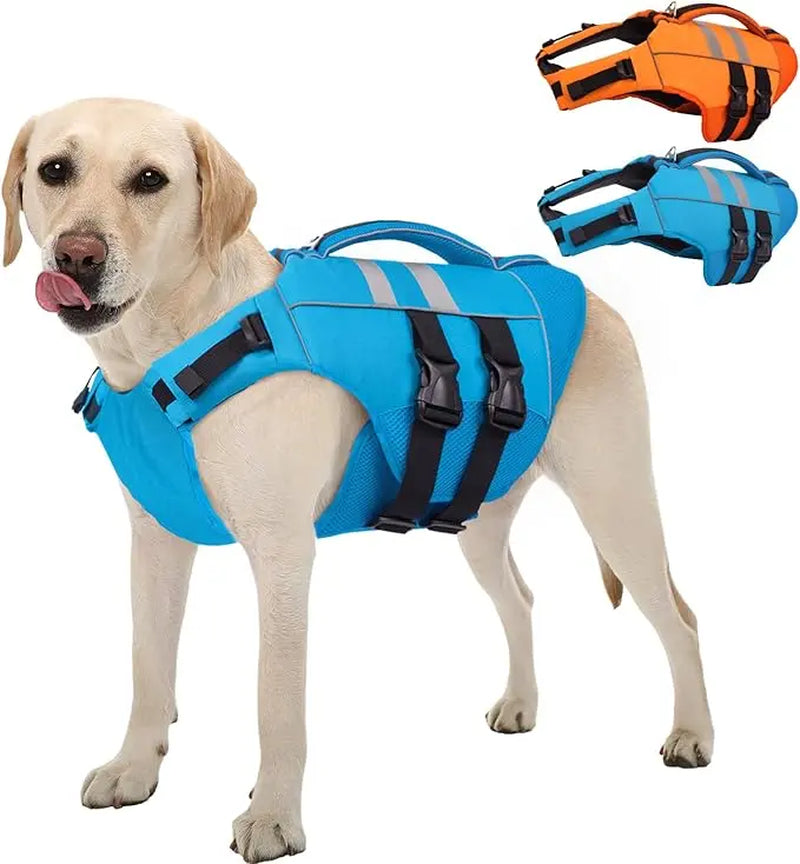 Kuoser Large Dog Life Jacket - High Flotation Safety Vest for Swimming and Boating, Reflective Water Vest with Rescue Handle