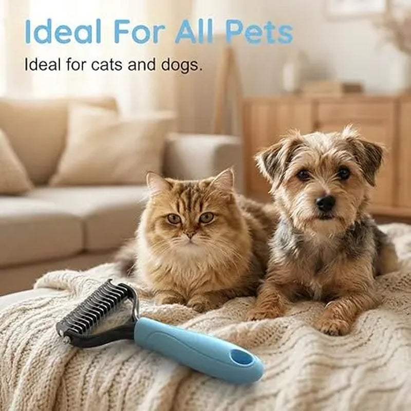 Pet Detangling Comb - Dual-Sided Grooming Brush for Dogs and Cats with One-Click Undercoat Rake for Shedding and Mat Removal