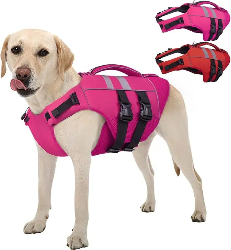 Kuoser Large Dog Life Jacket - High Flotation Safety Vest for Swimming and Boating, Reflective Water Vest with Rescue Handle