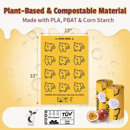 Passion Fruit Scented Leak-Proof Pet Waste Bags - Extra Thick & Large, 365 Count Pack, Yellow Velcro Accessories for Dogs and Cats